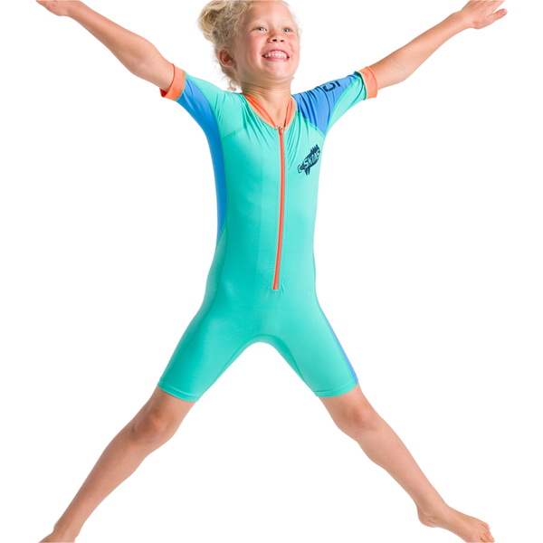 2026 C-Skins Junior Nuwave UV Surf Suit C-NLYSUNSH - Aqua / Orange / Green